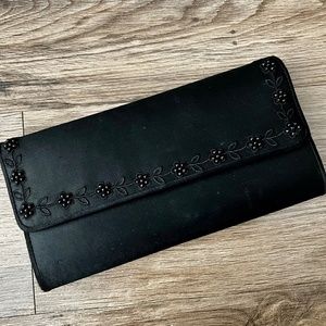 La Regale Black Satin Evening Convertible Clutch Shoulder Bag Purse, Beaded